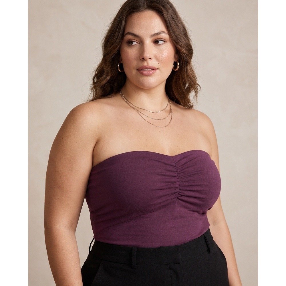 Torrid 5 Foxy Winetasting Sweetheart Tube Top Plus Size 5X 28 Purple Ruched NWT
